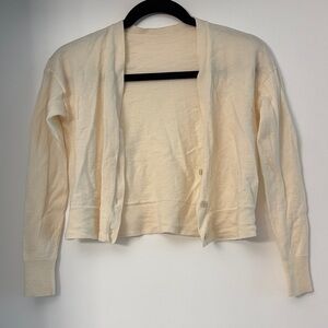 Theory Merino Wool Cream Cropped Open-Front Cardigan